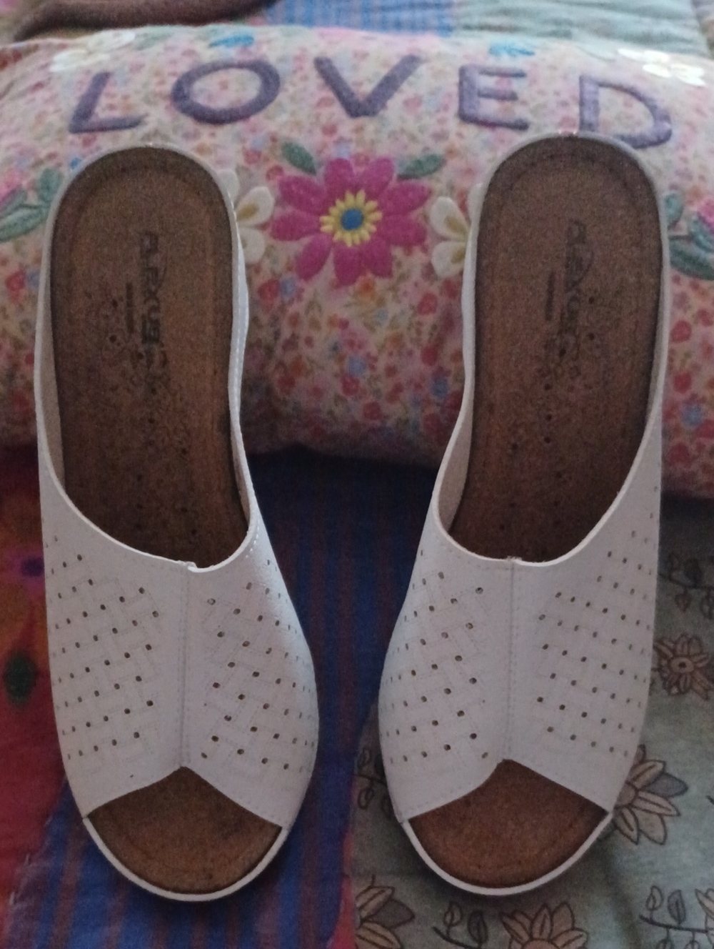 Spring Step White Perforated Slip-On Mules